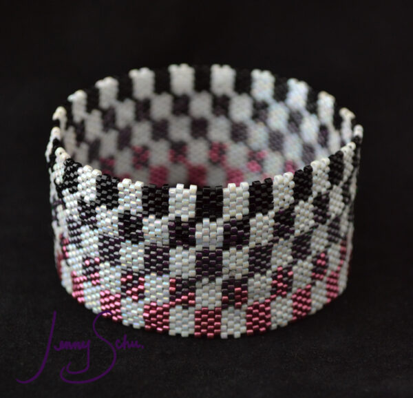 Made-to-Order Checker Fade Bangle; White with Pink Plum Black - Image 4