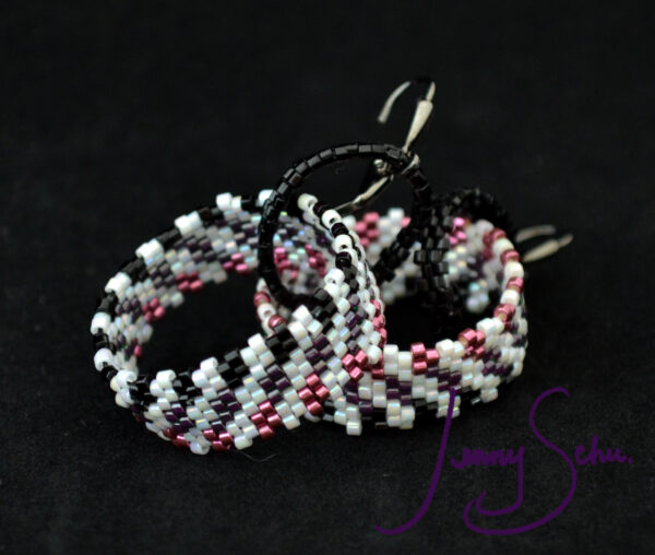 Made-to-Order Checker Fade Circlet Earrings; White with Pink Plum Black